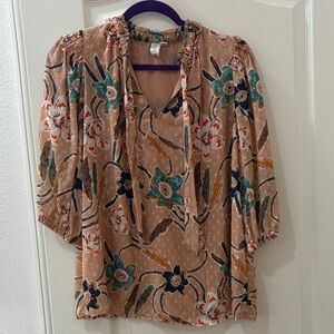 Joie Multicolor Floral Blouse with Tie Neck